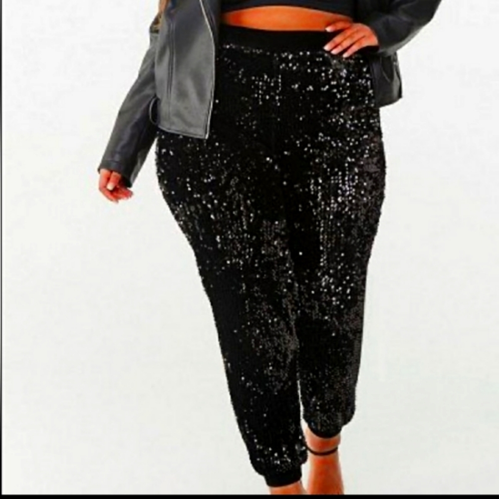 Black Sequin Jogger Pants